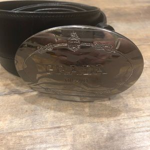 Prada Leather Men’s Belt Silver Buckle